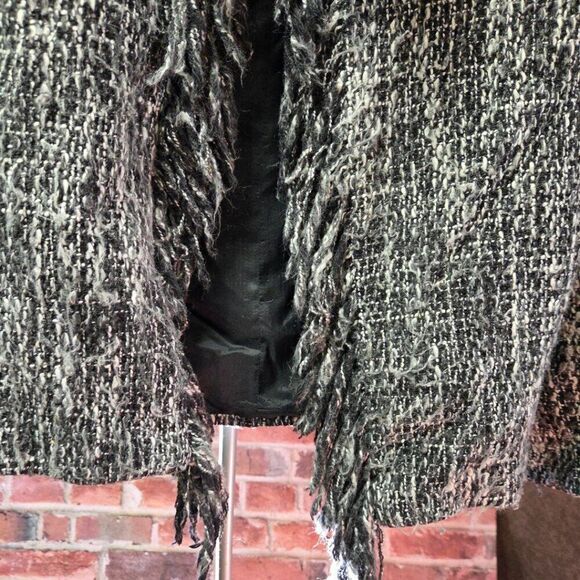 Chico’s Design Women’s Tweed Fringe Blazer Jacket Coat – Size 2 Black White - Picture 3 of 6